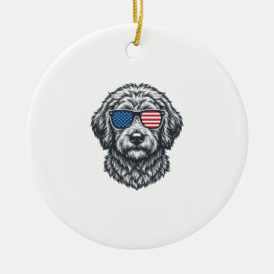 Patriotic Dog Sunglasses Vintage Ceramic Ornament
