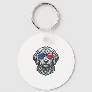 Patriotic Dog Sunglasses Vintage Keychain