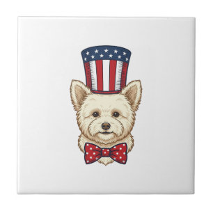 Patriotic Dog Top Hat Vintage Vector Design_1 Tile