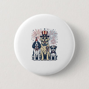 Patriotic Dog Trio Vintage Engraving Shirt Design_ 2 Inch Round Button