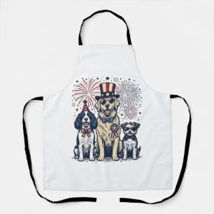 Patriotic Dog Trio Vintage Engraving Shirt Design_ Apron