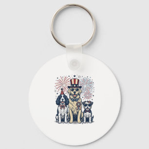 Patriotic Dog Trio Vintage Engraving Shirt Design_ Keychain