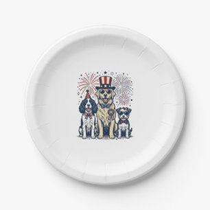 Patriotic Dog Trio Vintage Engraving Shirt Design_ Paper Plate