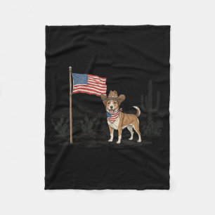 Patriotic Dog Usa 4th Of July American Flag Wester Fleece Blanket