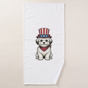 Patriotic Dog Vintage Engraving Vector Design_1 Bath Towel