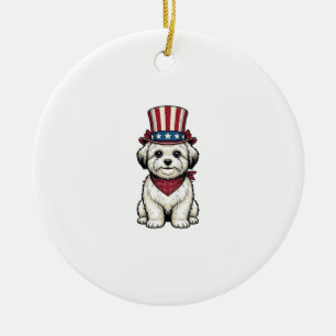 Patriotic Dog Vintage Engraving Vector Design_1 Ceramic Ornament