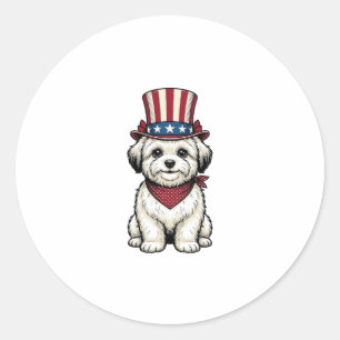 Patriotic Dog Vintage Engraving Vector Design_1 Classic Round Sticker