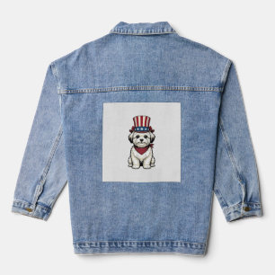 Patriotic Dog Vintage Engraving Vector Design_1 Denim Jacket