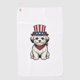 Patriotic Dog Vintage Engraving Vector Design_1 Golf Towel