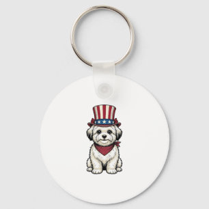 Patriotic Dog Vintage Engraving Vector Design_1 Keychain