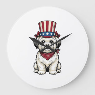 Patriotic Dog Vintage Engraving Vector Design_1 Large Clock