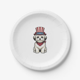 Patriotic Dog Vintage Engraving Vector Design_1 Paper Plate