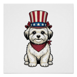 Patriotic Dog Vintage Engraving Vector Design_1 Poster