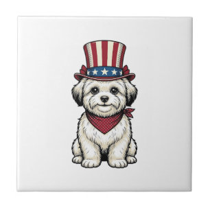 Patriotic Dog Vintage Engraving Vector Design_1 Tile