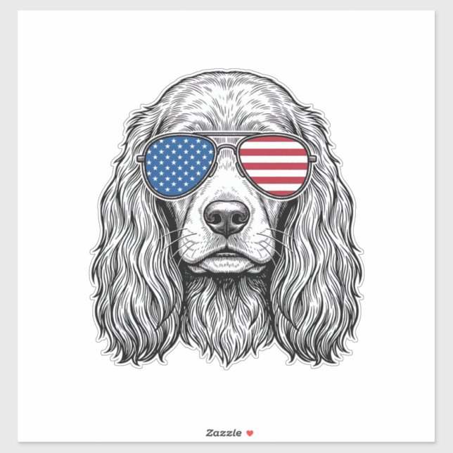 Patriotic Dog with Flag Sunglasses Vintage Vector_ (Sheet)