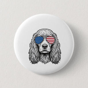 Patriotic Dog with Flag Sunglasses Vintage Vector_ 2 Inch Round Button