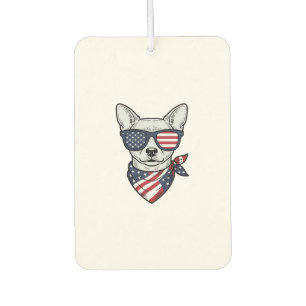 Patriotic Dog with Flag Sunglasses Vintage Vector  Air Freshener