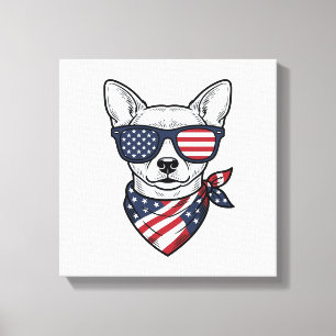 Patriotic Dog with Flag Sunglasses Vintage Vector Canvas Print