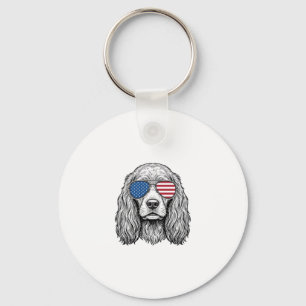 Patriotic Dog with Flag Sunglasses Vintage Vector_ Keychain