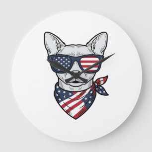 Patriotic Dog with Flag Sunglasses Vintage Vector Large Clock