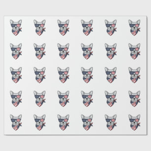 Patriotic Dog with Flag Sunglasses Vintage Vector Wrapping Paper