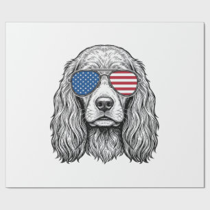 Patriotic Dog with Flag Sunglasses Vintage Vector_ Wrapping Paper