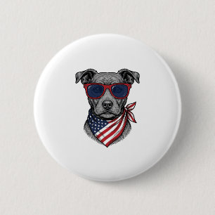 Patriotic Dog With Sunglasses Vintage Shirt Design 2 Inch Round Button