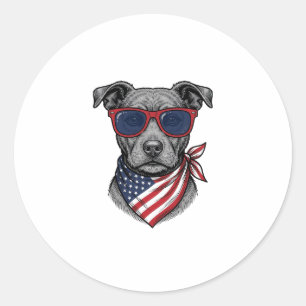 Patriotic Dog With Sunglasses Vintage Shirt Design Classic Round Sticker
