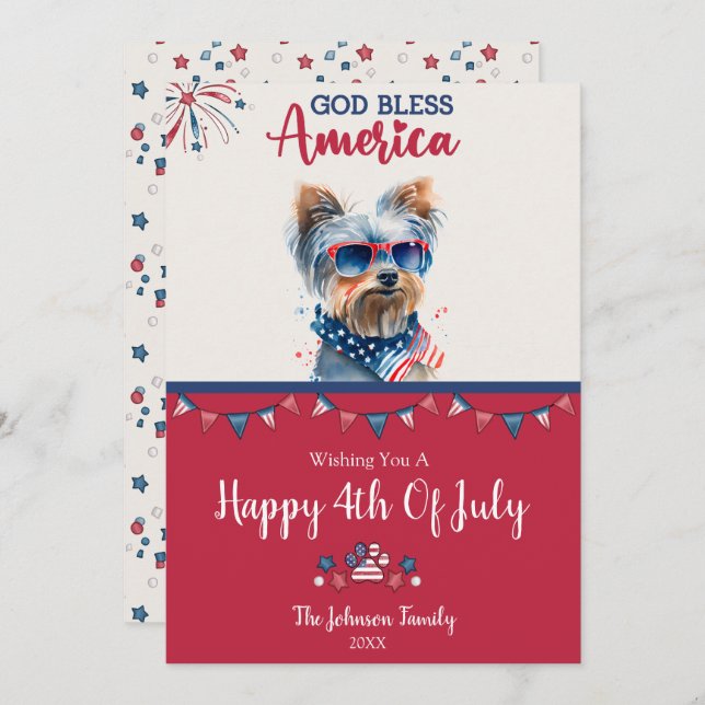 Patriotic Dog- Yorkie 4th Of July Card (Front/Back)