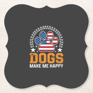 Patriotic Dogs Paw Print Vector Paper Coaster