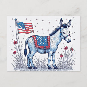 Patriotic Donkey Illustration Vote Postcard