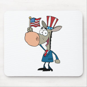 Patriotic Donkey Waving An American Flag Mouse Pad