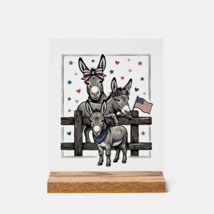 Patriotic Donkeys Vintage 4th of July Shirt Design Acrylic Sign