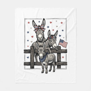 Patriotic Donkeys Vintage 4th of July Shirt Design Fleece Blanket