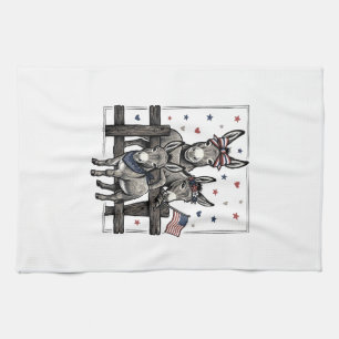 Patriotic Donkeys Vintage 4th of July Shirt Design Kitchen Towel
