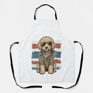 Patriotic Doodle Dog Vintage Engraving Shirt Desig Apron