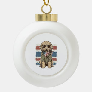 Patriotic Doodle Dog Vintage Engraving Shirt Desig Ceramic Ball Christmas Ornament