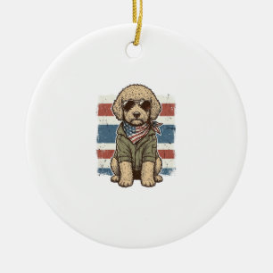 Patriotic Doodle Dog Vintage Engraving Shirt Desig Ceramic Ornament