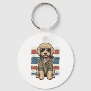 Patriotic Doodle Dog Vintage Engraving Shirt Desig Keychain
