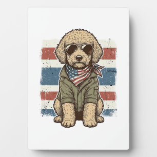 Patriotic Doodle Dog Vintage Engraving Shirt Desig Plaque