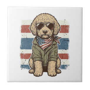 Patriotic Doodle Dog Vintage Engraving Shirt Desig Tile