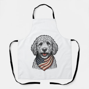Patriotic Doodle Dog Vintage Engraving Vector Desi Apron