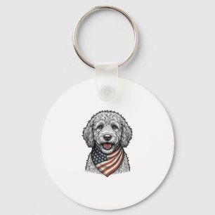 Patriotic Doodle Dog Vintage Engraving Vector Desi Keychain