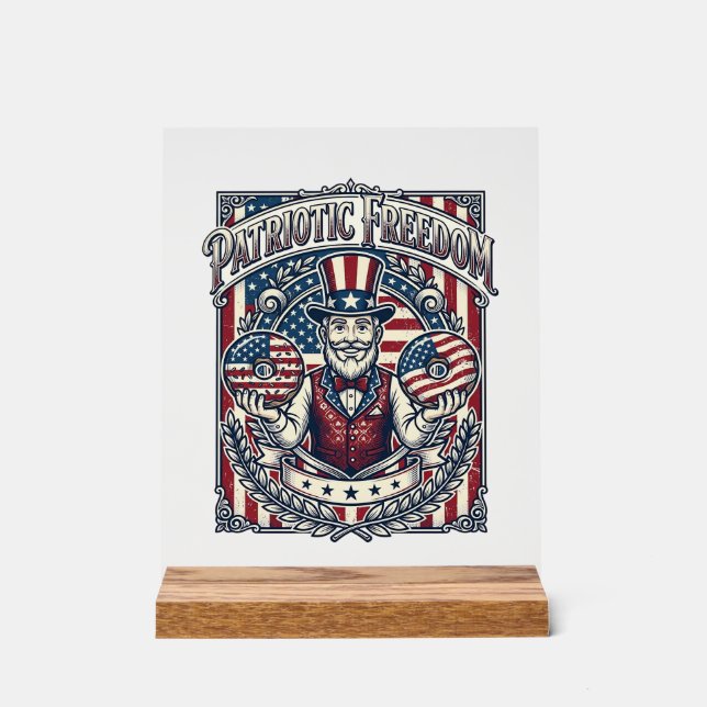 Patriotic Doughnut Lover Vector Graphic Tee_1 Acrylic Sign (Front)