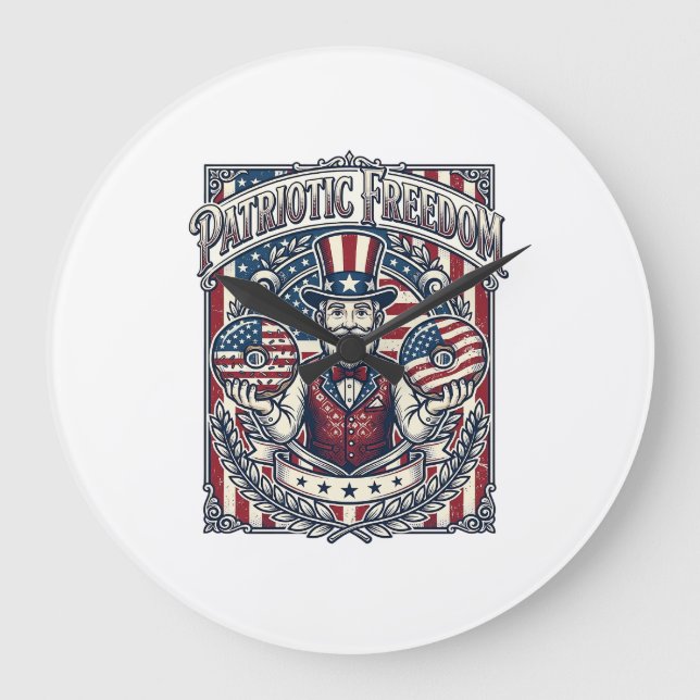 Patriotic Doughnut Lover Vector Graphic Tee_1 Large Clock (Front)