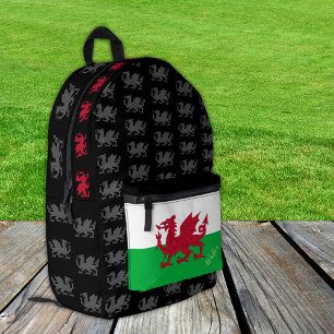 Patriotic Dragon, Welsh Flag backpack, Wales black Printed Backpack