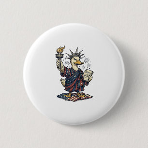 Patriotic Duck 4th of July Vintage T-Shirt Design_ 2 Inch Round Button