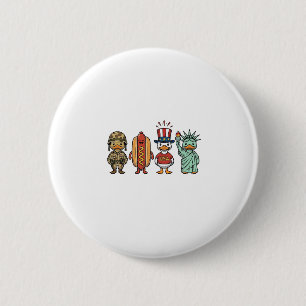 Patriotic Duck and Hot Dog Vintage Vector Shirt_1 2 Inch Round Button
