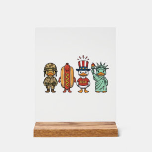 Patriotic Duck and Hot Dog Vintage Vector Shirt_1 Acrylic Sign