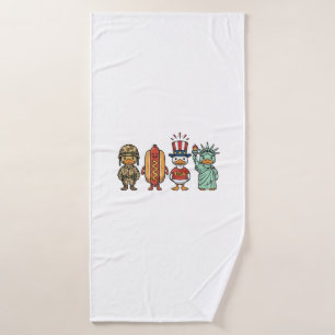 Patriotic Duck and Hot Dog Vintage Vector Shirt_1 Bath Towel